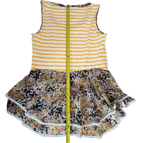 Anthropologie  Postmate Sleeveless Yellow White Stripe Floral Trim Sz Small Tank - Picture 6 of 10